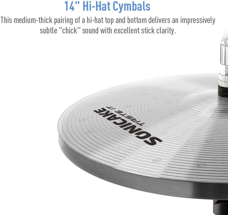 SONICAKE Cymbal Pack Alloy Cymbals Drum Cymbal Set 14"Hi-hats+16"Crash+18"Crash+20"Ride 5 Pieces, Sliver - Image 3